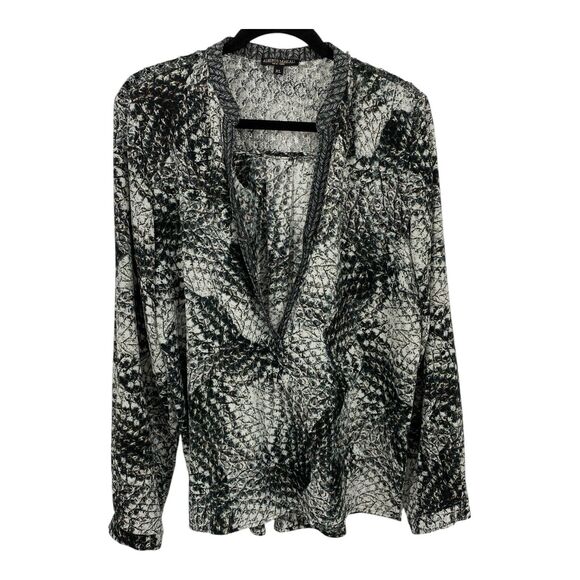 Alberto Makali roll tab Tunic top size XL Crochet Back black Gray Pattern Chiffo - Picture 10 of 12